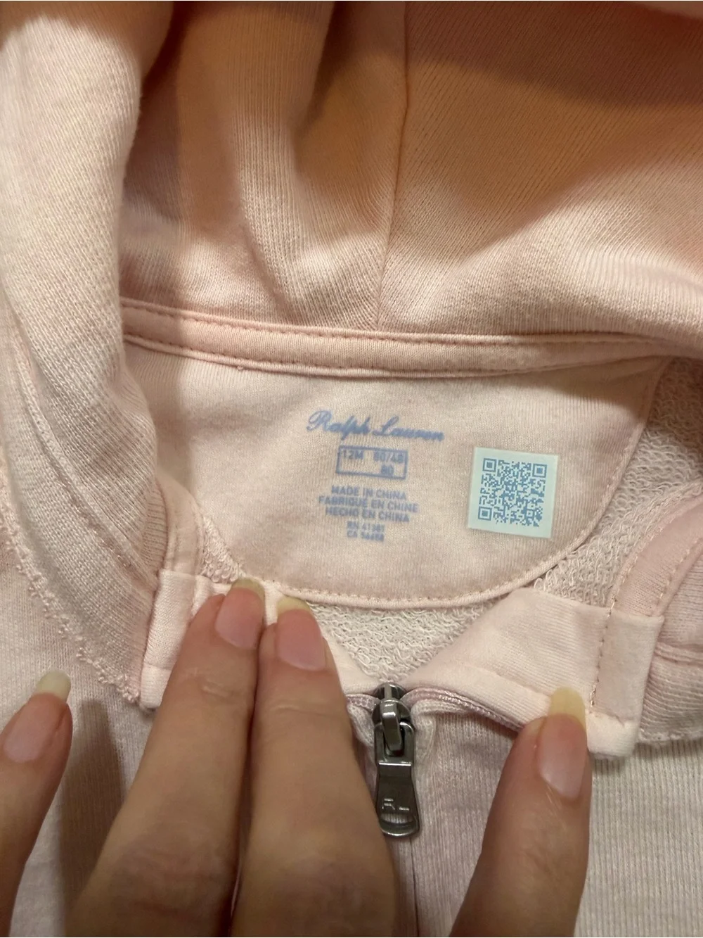 Ralph Lauren Baby Pastel/light Pink Hooded Zip Sweatshirt Like New Size 12m